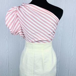 Do + Be Pink Striped One Shoulder Rushed Top.